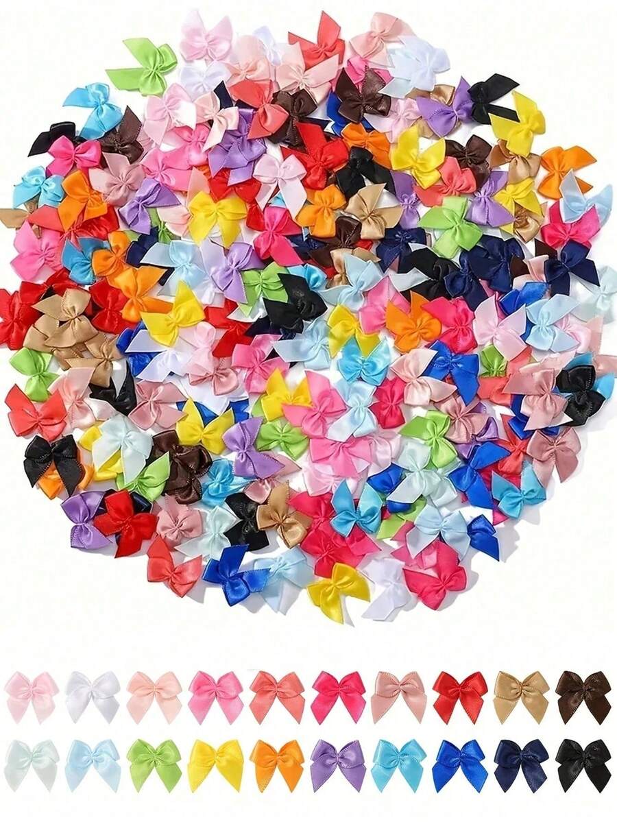 50/100/200/300PCS Mini Satin Ribbon Bows, Random Colors - Handmade From Polyester, Feather-Free Bows, Perfect For DIY Crafts, Clothing Accessories, And Elegant Gift Wrapping Decoration