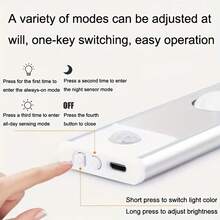 1 pezzo Luce con sensore di movimento intelligente, striscia LED ultra sottile, ricaricabile USB, dimmerabile a 3 colori, lampada da parete senza fili per cucina, armadio, mobile, scarpiera, camera da letto - striscia LED - Visualizzare 4