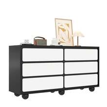 Sideboard, Black And White Storage Cabinet With 6 Drawers - 黑與白 - 查看 1