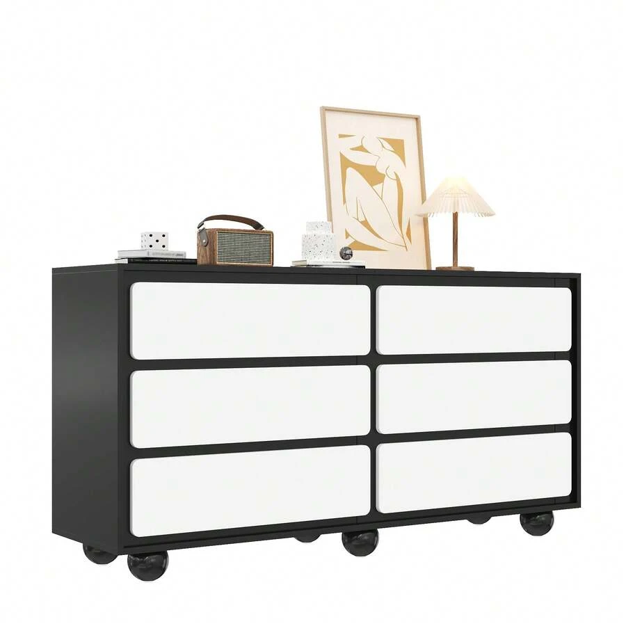 Sideboard, Black And White Storage Cabinet With 6 Drawers - 黑與白 - 查看 1