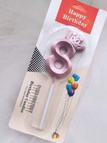 1 件创意彩色皇冠和数字生日蜡烛，生日派对装饰 - 粉色 - 查看 9