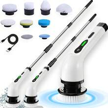 Esfregão de Limpeza Elétrico com Cabeças Giratórias Ajustáveis - Escova Elétrica Recarregável Multiuso Bivolt com Cabo Extensor Sem Fio para Banheiro Cozinha Piso Azulejo Vidro 12em1/9em/1/5em1 - A - Visão 2