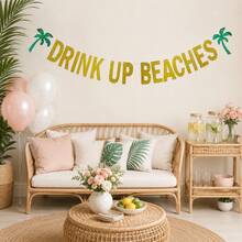 1 Set lustiges DIY-Banner "Drink Up Beaches" in Goldglitzer für Junggesellinnenabschied, glitzernde tropische Girlande, Sommer-Luau-Tropenparty-Banner, Palmen-Fotorequisite-Deko für Trip-Wochenende, Palmen-Partydekoration für Brautparty und Urlaub - Mehrfarbig - Übersicht 5