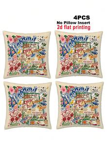 1/2/4PCS Faux Embroidery Print Super Soft Travel Souvenir Pillowcase, City Landmark And Cultural Symbol Full Print Design, Suitable For Bedroom, Living Room, Sofa And Other Home Decor, Personalized Decorative Item With Zipper Closure, Machine Washable - Perfect For Home And Office Decoration, Single-Sided Print, Pillow Insert Not Included - Red - View 10