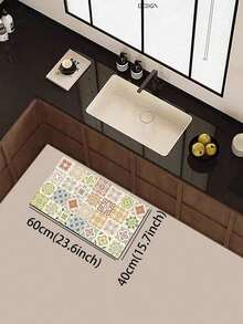 1pc Of A Beige Color, Rubberized Soft Mat With Floral Tile Pattern For Kitchen Floors, Water-Absorbing And Easy To Clean. Suitable For Use In Kitchens, Bathrooms, And Other Areas. Ideal For Use Throughout The Year And For Various Holidays. - Multicolor - View 17