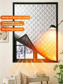 1pc Winter Windproof Warm Curtain, Bedroom Cold-Proof Insulation Sealing Window Film, Blackout Soundproof - Silver Black - View 2