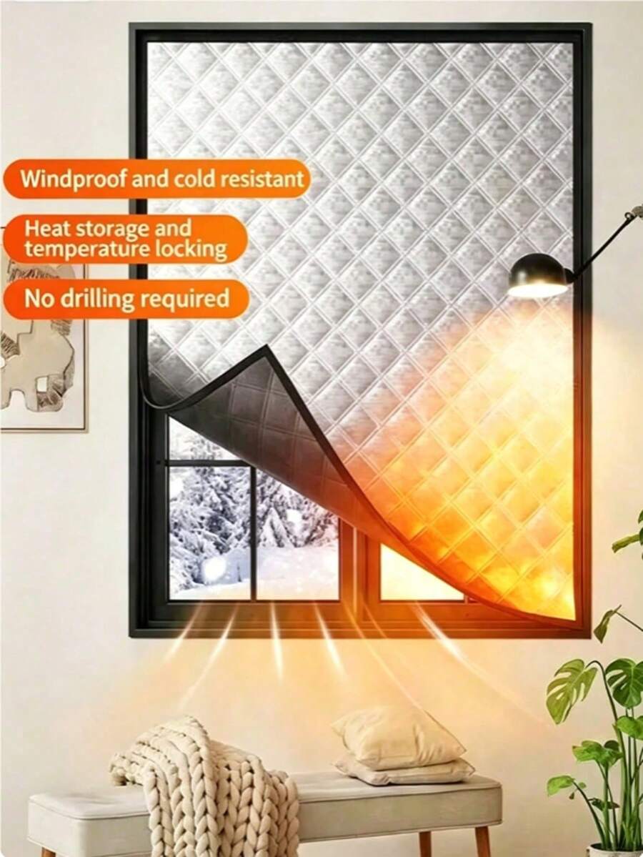1pc Winter Windproof Warm Curtain, Bedroom Cold-Proof Insulation Sealing Window Film, Blackout Soundproof