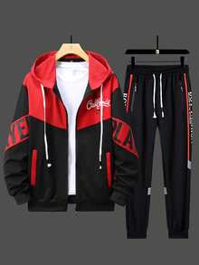 Men's Spring/Autumn Lightweight Loose Minimalist Casual Fashion Outdoor Sports Jacket & Pants Set - Black - View 3