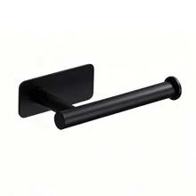 1pc Premium Stainless Steel Toilet Paper Holder, No Drilling Self Adhesive Wall Mount Tissue Storage Rack, Space Saving Modern Bathroom Accessory - Black - View 1