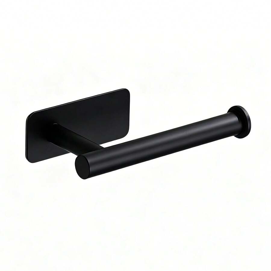 1pc Premium Stainless Steel Toilet Paper Holder, No Drilling Self Adhesive Wall Mount Tissue Storage Rack, Space Saving Modern Bathroom Accessory - Black - View 1