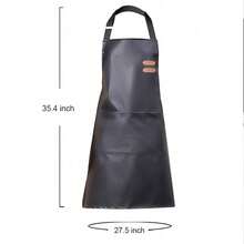 1pc Zipper Pocket Apron, Faux Leather Waterproof Oil-Proof H-Shaped Shoulder Strap, Kitchen Home Fashion Workwear - Black - View 8