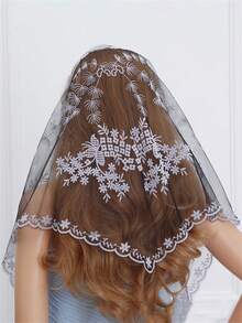1pc New Floral Triangle Scarf, Fashion Embroidered Soft Shawl, Luxury High-End Headscarf, Church Veil, Travel Decorative Accessory - Multicolor - View 13