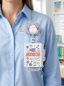 1pc Custom Behavior Analyst Badge Reel & ID Card Holder,Therapy Staff Luggage Tag Set,Special Education Teacher Gift,ABA Therapist School ID Accessory - Multicolor - View 3