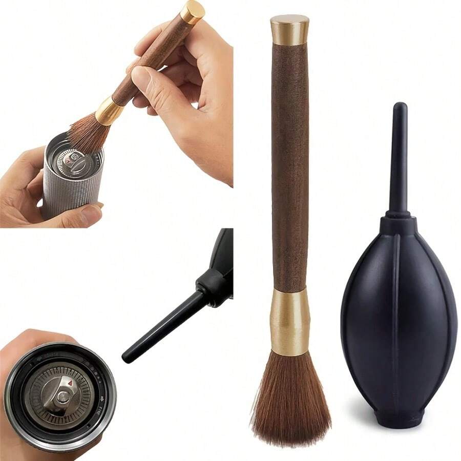Set Alat Pembersih Penggiling Kopi 2 Buah, Termasuk Blower Udara dan Sikat Pembersih Kepala Kuningan, Cocok untuk Mesin Kopi dan Aksesorisnya - Alat pembersih mesin kopi - View 1