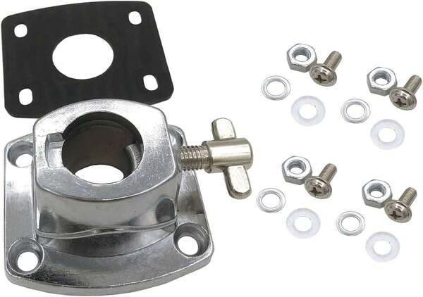 TUOREN Percussion Drum Set Tom Cymbal Holder Clamp Metal Bass Drum Tom Mount Bracket With Plastic Gasket Mounting Screws, Universal Drum Kit Holder Base Plate 192-225mm Diameter