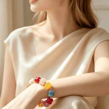 1pc Bohemian Style Macaron Colorful Random Color Transparent Resin Cat Eye Stone Bracelet And Set, Suitable For Vacation, Party, Gift, Wedding And Daily Wear - Gold Beads - View 3