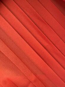 Women's Elegant Comfortable Long Sleeve V-Neck Solid Color Chiffon Pleated Ruffle Dress - Coral Orange - View 5