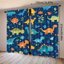 2pcs High Definition Digital Cute Cartoon Dinosaur Print Decorative Curtains, Polyester Material, Easy To Install, Rod Pocket Hanging, Semi-Transparent Privacy Protection, Machine Washable And Hand Washable, Suitable For Bedroom, Office, Kitchen, Living Room, Study, Home Decor. - Multicolor - View 13