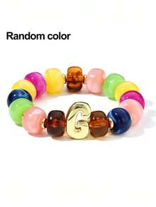 1pc Women's Rainbow Letter Beaded Bracelet, Colorful Resin Large Bead Elastic Bangle, A-Z English Letter Personalized Design, Stackable Fashion Accessory, Suitable For Daily Wear And Gifting - Multicolor - View 32