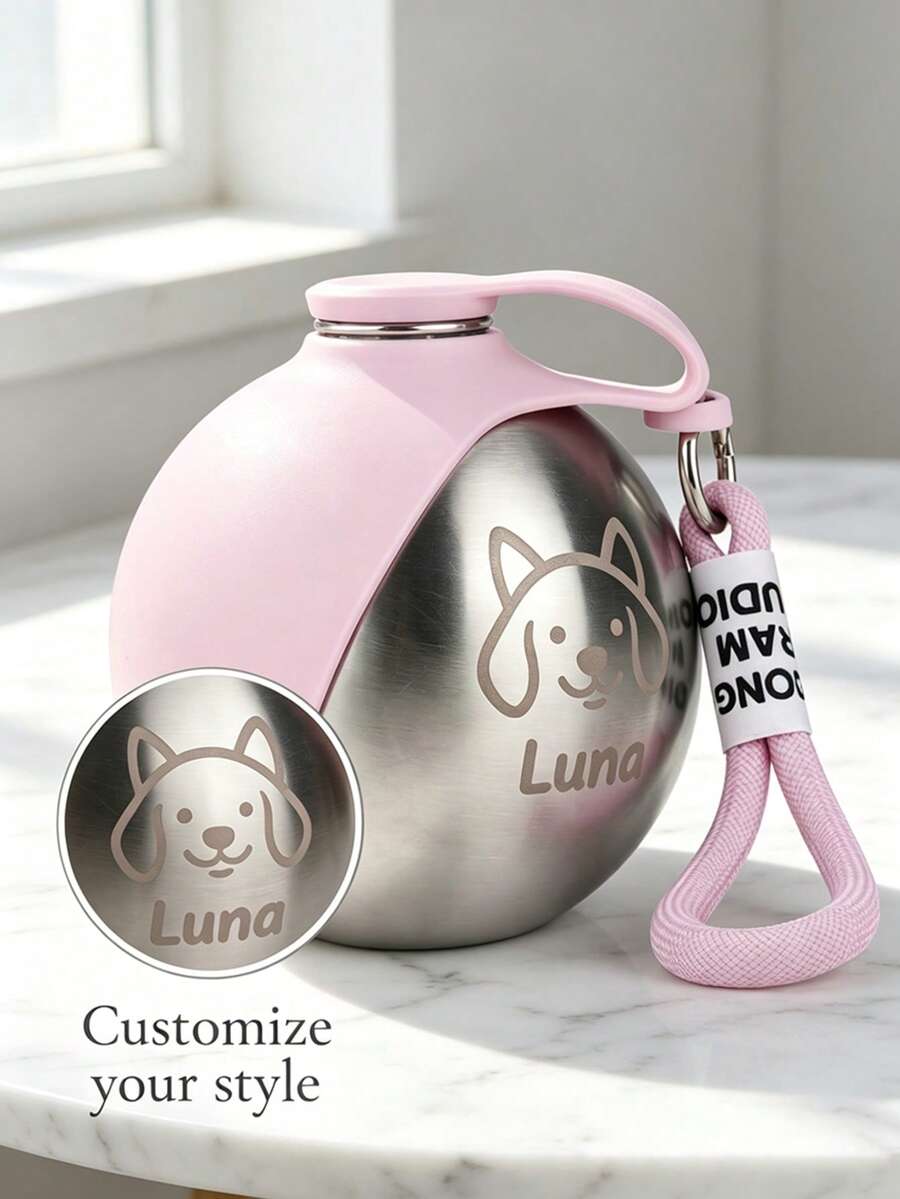 Customized Portable Water Bottle For Pet Dogs To Go Out, Customized Pet Name, 304 Stainless Steel Hook Spherical, Foldable Water Dispenser With Reflux, Used For Hiking And Camping, Portable Travel Small Water Bottle - Multicolor - View 1