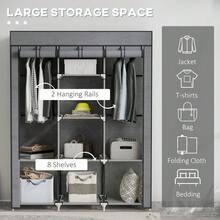 Fabric Wardrobe, With Rails And Shelves - Dark Grey - T0001-01-3162 - View 9