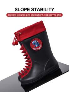 GentleChild Kids Dinosaur Rain Boots Black Red Drawstring Waterproof Non Slip Shoes For Boys Girls School Garden Puddle Outdoor - Black - View 10