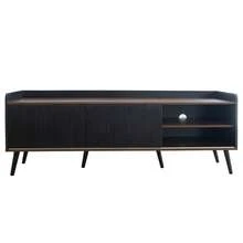 TV Stand With Two Drawers, TV Table, Low TV Board With Two Sliding Doors. Black And Natural Wood - 黑色 - 查看 9