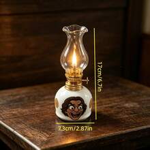 1pc Vintage Mini Ceramic Kerosene Lamp, Funny Cartoon Face Windproof Oil Lamp, Desktop Atmosphere Decor Ornament, Halloween Party Tabletop Decoration Craft - 1PC - View 4