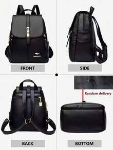 Anti-Theft PU Leather Backpack, Women's Wallet, Multi-Functional Fashion Daily Bag, Multi-Pocket Lightweight Travel Bag, Back To School Season - Black - View 5