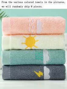 1/3/6/8件純棉可愛小長方形毛巾 9.84*17.71英吋，刺繡天氣圖案，男女皆宜，四季適用，高吸水性，柔軟快乾，適合浴室、廚房、節日禮物與居家使用 - 彩色 - 查看 14