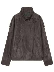 Jaket Wanita Bahan Suede Serbaguna, Jaket Praktis dengan Kancing Logam dan Kantong Besar, Cocok untuk Musim Gugur/Dingin - Dark Grey - View 3