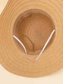 2pcs/1pc Summer Wide Brim Straw Hat For Women, Minimalist Fashion Lace Ribbon Beach Vacation Sun Protection Hat - Straw Hat - View 9