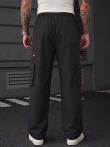 Multi-Pocket Men's Straight Leg Outdoor Sports Casual Pants, Lightweight Loose Cargo Pants For Spring And Autumn, Suitable For Daily Wear And Work - Black - View 3