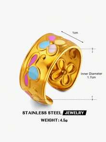 1/2pcs Stainless Steel Minimalist Fashion Colorful Oil Drop Butterfly Ring, Suitable For Women's Daily Wear And Shopping - Multicolor - View 7