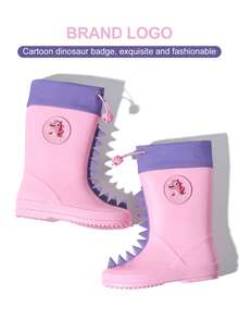 GentleChild Kids Dinosaur Rain Boots Black Red Drawstring Waterproof Non Slip Shoes For Boys Girls School Garden Puddle Outdoor - Pink - View 9
