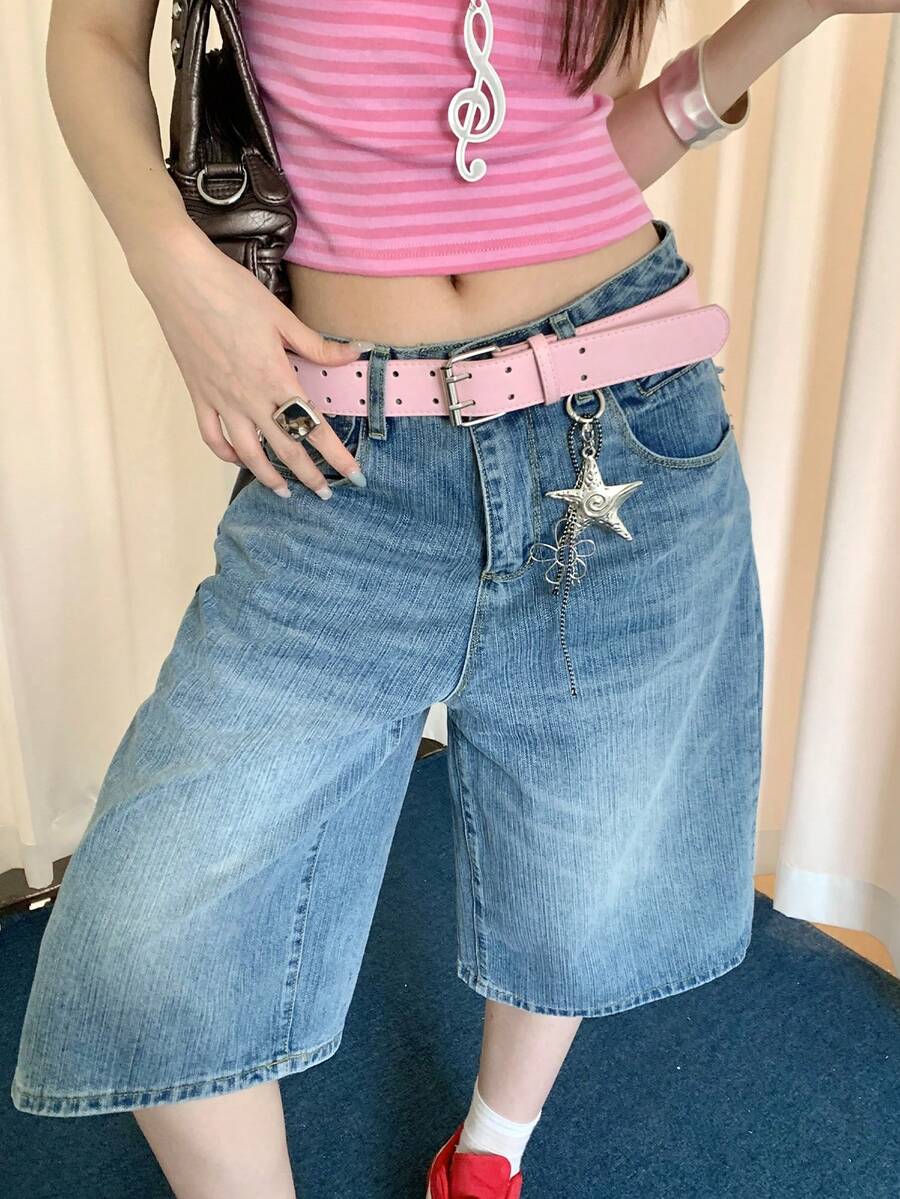 1pc Pink PU Faux Leather Double Buckle Bohemian Fashion Minimalist Versatile Belt - Pink - View 1