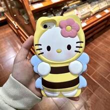 SANRIO 1pc Yellow Cartoon Hello Kitty Flower & Butterfly Full Coverage Silicone 3D Soft Shockproof Phone Case Suitable For IPhone13/14/15/16/PROMAX, Color As Shown - Pink - View 2