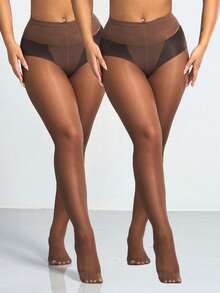2 Pieces.Women's Style, Sexy 30D Transparent Coffee Color Dark Brown/Black Pantyhose.Fashionable And Simple Long Stockings.Comfortable To Wear. - Coffee Brown - View 2