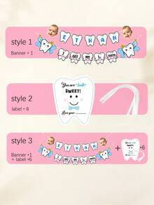 Custom Tooth Fairy Banner Labels, Cute Japanese Style Party Decor, Personalized Name & Photo Hanging Bunting Gift, Custom First Tooth Celebration Sign, Customizable - Style B - View 6