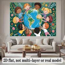 2D Flat, 2D Flat 2D Flat, 2D Flat Single 2D Flat Banner, Theme Of Earth And Unity, Suitable For Background Decoration. Made Of Polyester, Can Be Used For Home, Room And - Multicolor - View 4