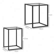 HOMCOM Nesting Tables Set Of 2, Side End Table With Tempered Glass Top And Steel Frame For Living Room, Bedroom, Black - T0001-01-8182 - View 10