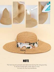 2pcs/1pc Summer Wide Brim Straw Hat For Women, Minimalist Fashion Lace Ribbon Beach Vacation Sun Protection Hat - Straw Hat - View 10