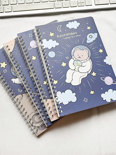 4 Packs A5 Size, 60 Sheets, Simple Pattern Spiral-Bound Notebooks. Suitable For Students. The Inner Pages Are Thick And Have Horizontal Lines. Must-Have For The New School Term.