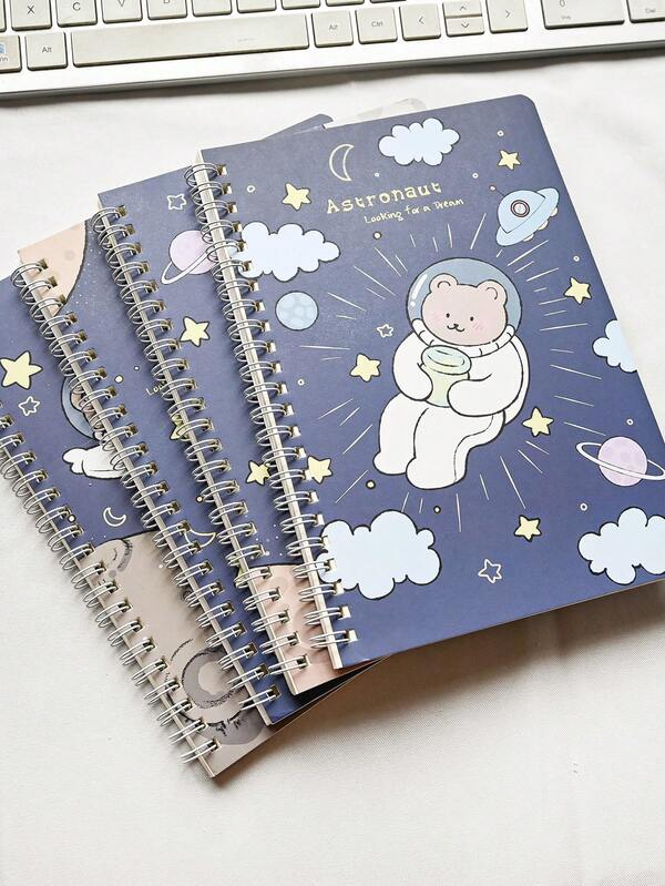 4 Packs A5 Size, 60 Sheets, Simple Pattern Spiral-Bound Notebooks. Suitable For Students. The Inner Pages Are Thick And Have Horizontal Lines. Must-Have For The New School Term.