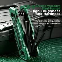 High Hardness Vanadium Steel Folding Hex Key Wrench, Metric & Imperial Socket With Hook, Home, Auto, Bicycle Repair Tool, Includes Reflective Stickers For Night Riding - 8-in-1 - View 5