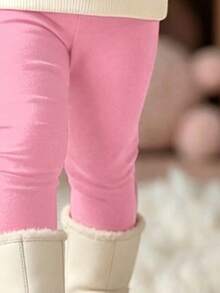 Baby Girl Cartoon Print Round Neck Long Sleeve Top And Leggings - Apricot - View 4