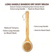 Escova de Banho com Cerdas de Javali, Escova Seca Corporal, Esfoliador de Costas, Ferramenta de Esfoliação Corporal, Escova Corporal, Escova de Limpeza de Banho com Cabo Longo para Massagem - Caramelo - Visão 4