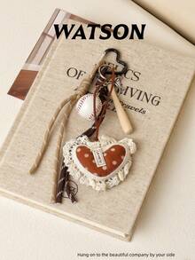 Fashionable Women's Bag Charm, Heart-Shaped Lace Polka Dot Baseball Knot Design, Coffee Color - Coffee Brown - View 5