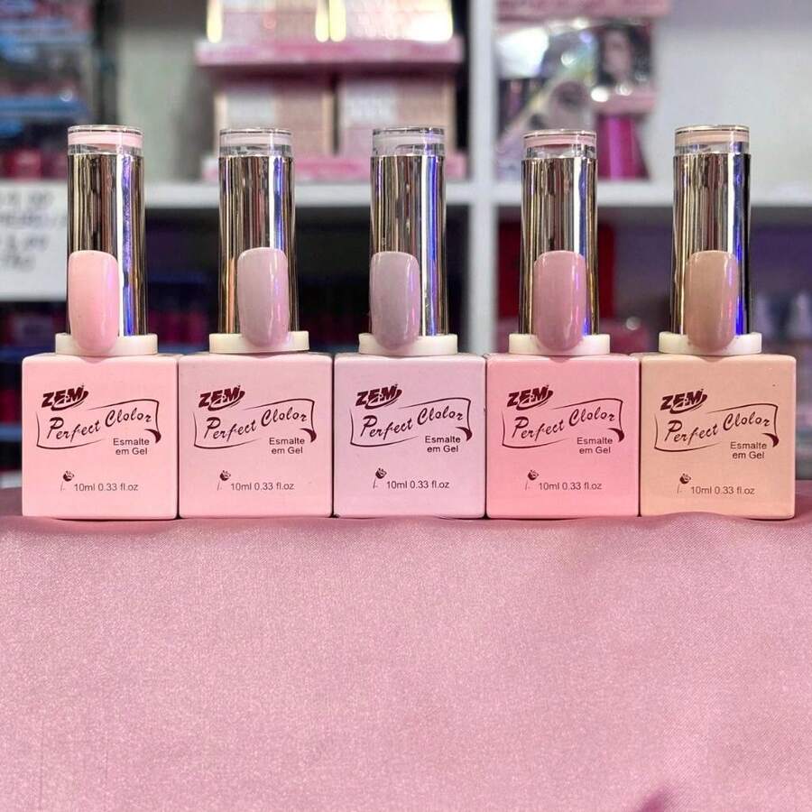 Kit c/5 Esmalte Zem QUADRADA Nail Gel Soak Off Color Coat 10ml Uv/Led Embalagem QUADRADA - kit c/5 tons nude (6/7/8/9/10) - Visão 1