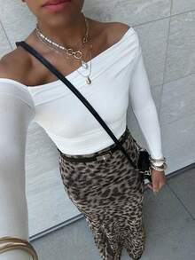 Women's French Vintage Leopard Print Midi Pencil Skirt, Slim Fit With Side Slit, Suitable For Summer - Dusty Purple - View 2